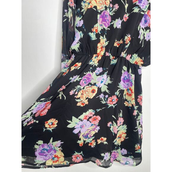 ⭐️ 3/$20 Wayf Chiffon Floral Print Long Sleeve Dress Size XS Black - Picture 5 of 9